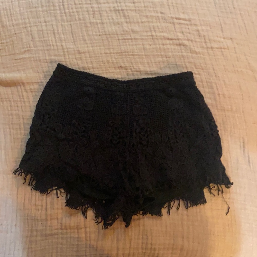 Black knit high waisted shorts